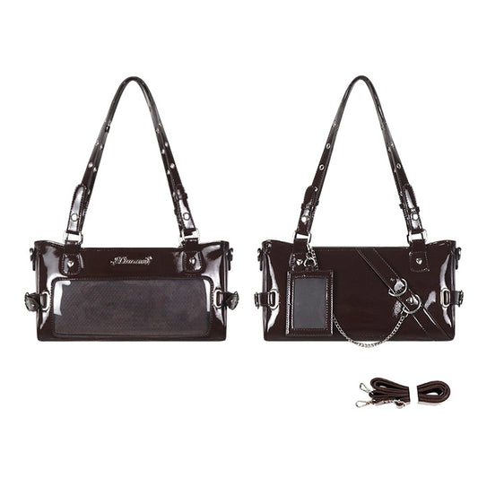 Brown Versatile Transparent-Window PU Leather Ita Bag