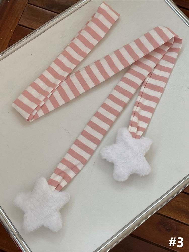 7 Color Options Plush Star Decoration Knit Striped Scarf
