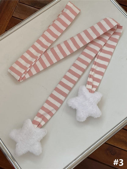 7 Color Options Plush Star Decoration Knit Striped Scarf