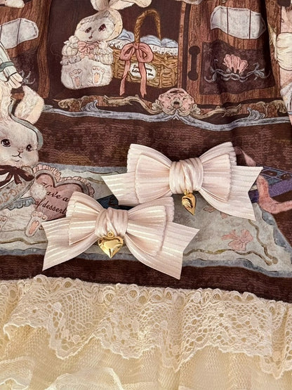 Beige Heart Charm Bowknot Hairclip