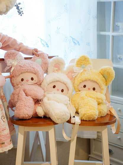 Pink Rabbit Bowknot Lace Details Plush Backpack Small/Middle/Large Size