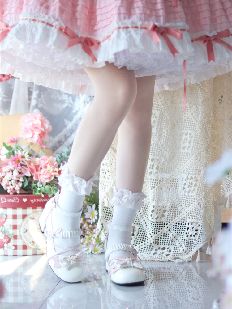 Bow Accents White Block Heel Mary Janes