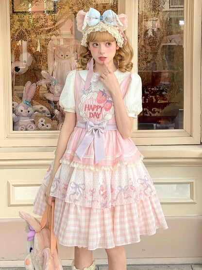 Pink Peter Pan Collar Strawberry Cake Embroidery Tiered Skirt Sweet Lolita Dress