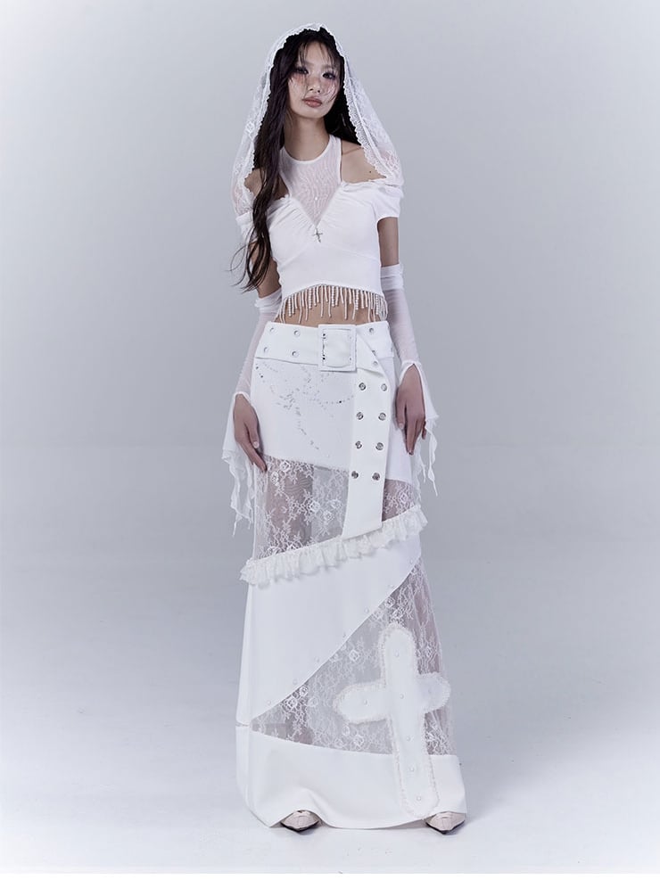 White Cascading Ruffles Sleeves