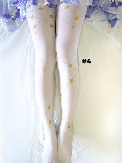 4 Options Black/White Sakura Pattern Tights