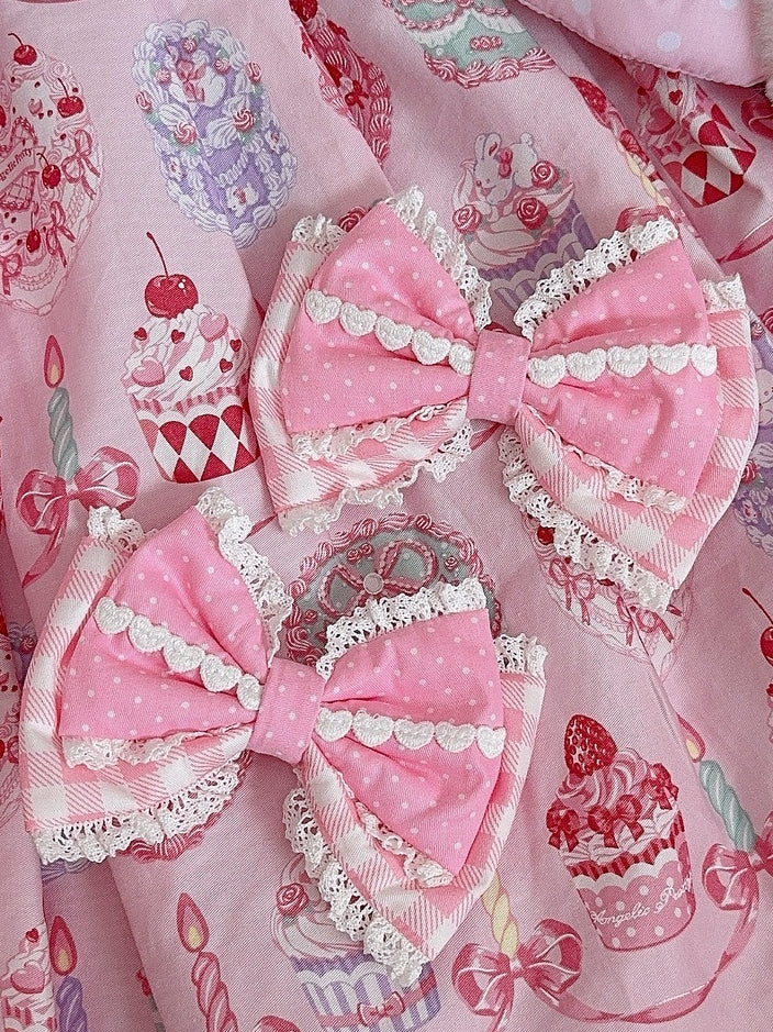 5 Color Options Lace Trim Plaid And Polka-dot Pattern Bowknot Hairclip