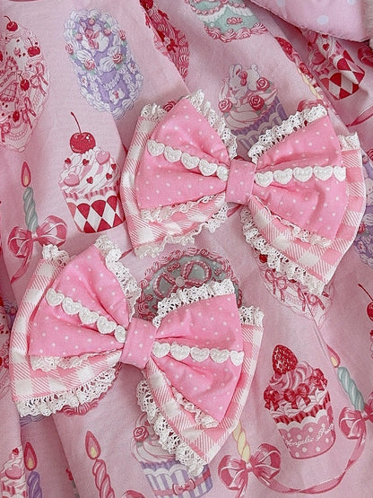 5 Color Options Lace Trim Plaid And Polka-dot Pattern Bowknot Hairclip