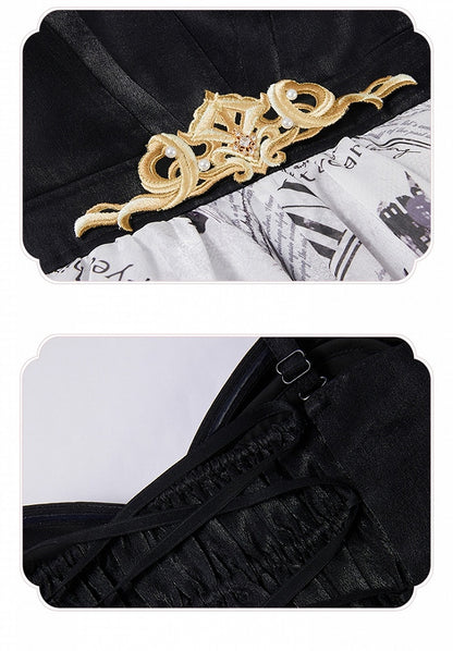 Newspaper Print Layered Handkerchief Skirt Elegant Dress Lolita Jumper Skirt