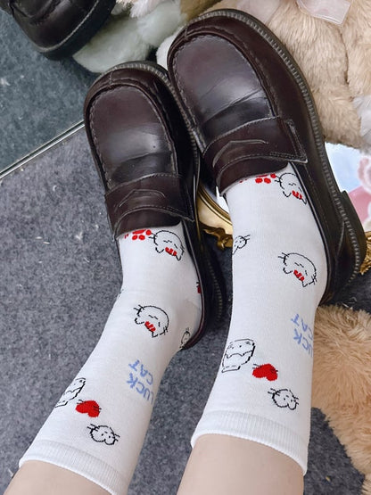 White Calf Socks With Sheep/Capy Bara/Puppy/Kitty/Bunny Patterns