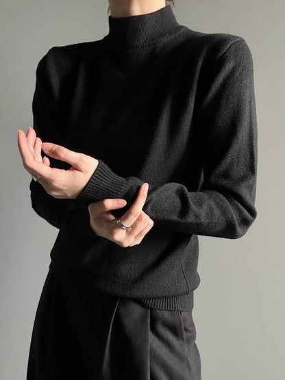 Ouji Lolita Black Unisex Slim Fit Long-Sleeve Turtleneck Sweater