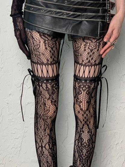 5 Color Options Punk Self-tie Straps Hollow-out Design Tights
