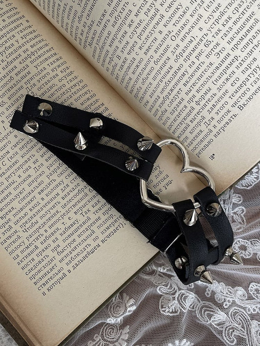 Black Leg Loop With Heart Ring and Studs Decoration