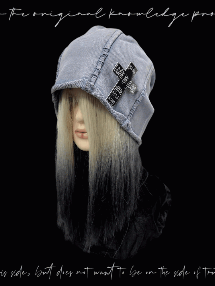 Y2K Black/Blue Rolled Hem Cross Accent Punk Rock Hat