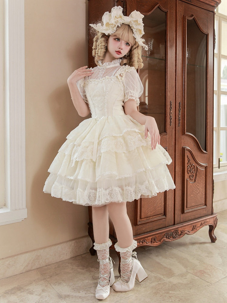 Creamy White Tiered Skirt Princess Lolita Corset Dress