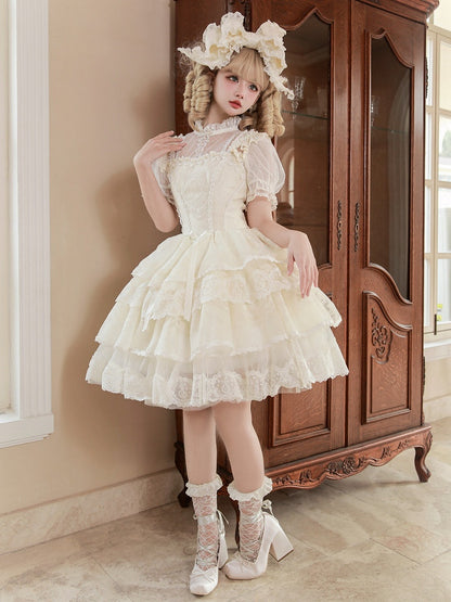 Creamy White Tiered Skirt Princess Lolita Corset Dress