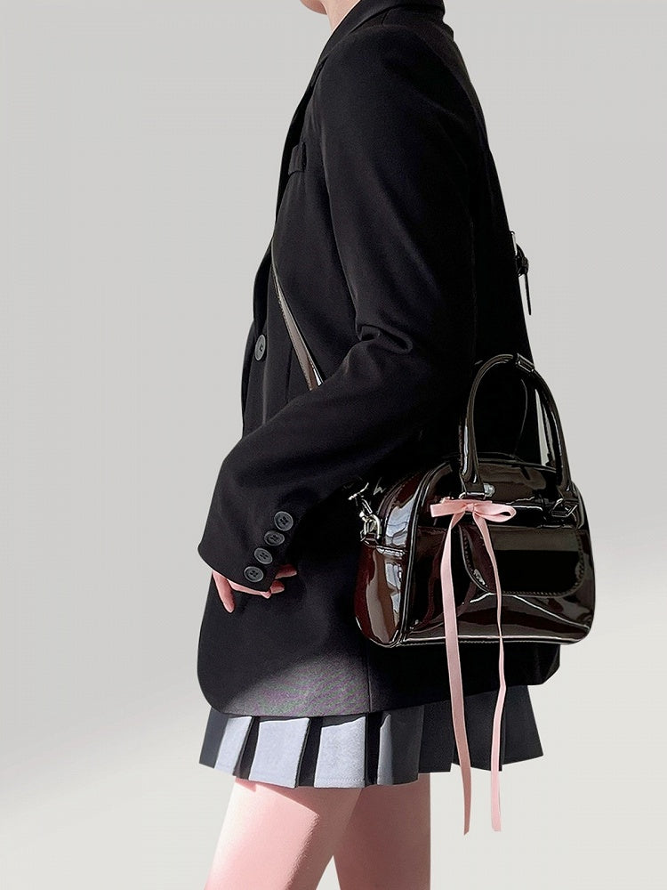 Kawaii 3-Way Glossy Chocolate Brown Backpack With Ribbon Bow