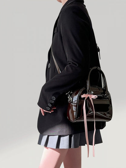 Kawaii 3-Way Glossy Chocolate Brown Backpack With Ribbon Bow