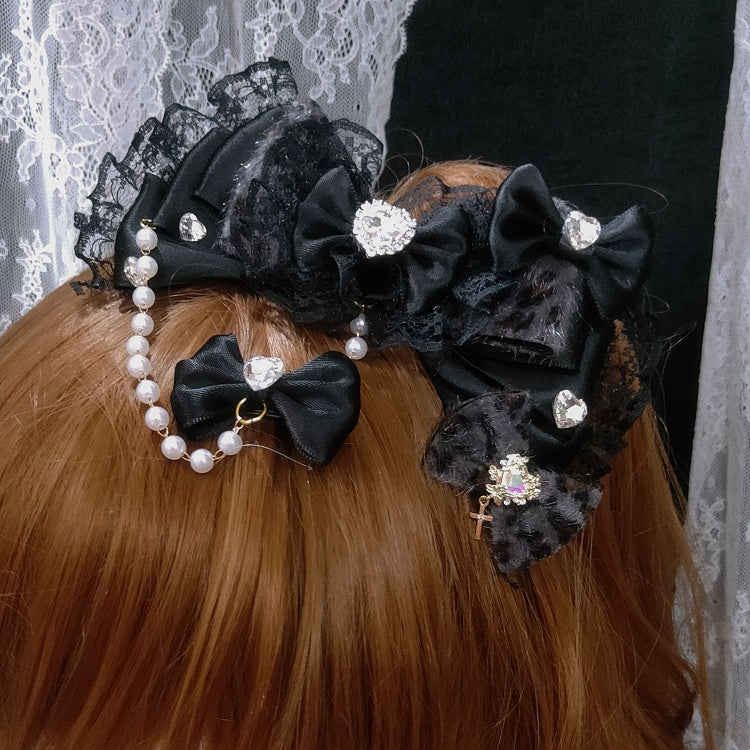 5 Color Options Two Leopard Pattern Rhinestone Heart Decorated Bead Chain Hairclips