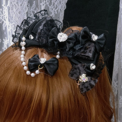 5 Color Options Two Leopard Pattern Rhinestone Heart Decorated Bead Chain Hairclips