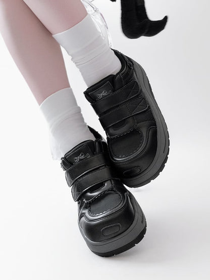 Black Velcro Strap Closures Platform Sneakers
