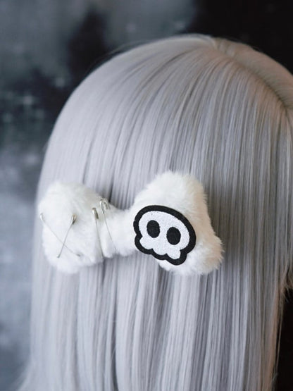 White Gothic Skeleton Applique Pin Details Plush Bone Hairclip