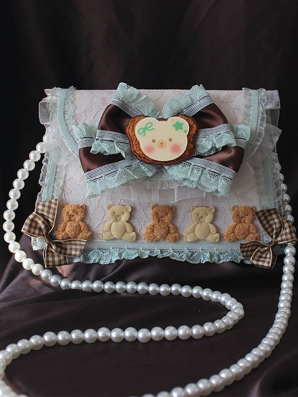 Bear Design Bowknot Details Lace Trim Bag