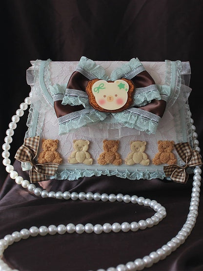 Bear Design Bowknot Details Lace Trim Bag