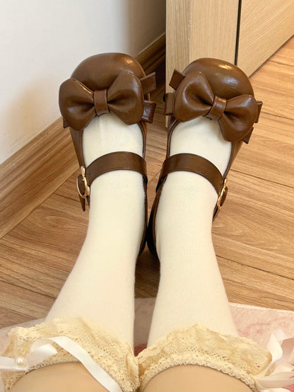 Brown Bow at Top Block Heels Mary Janes Lolita Shoes