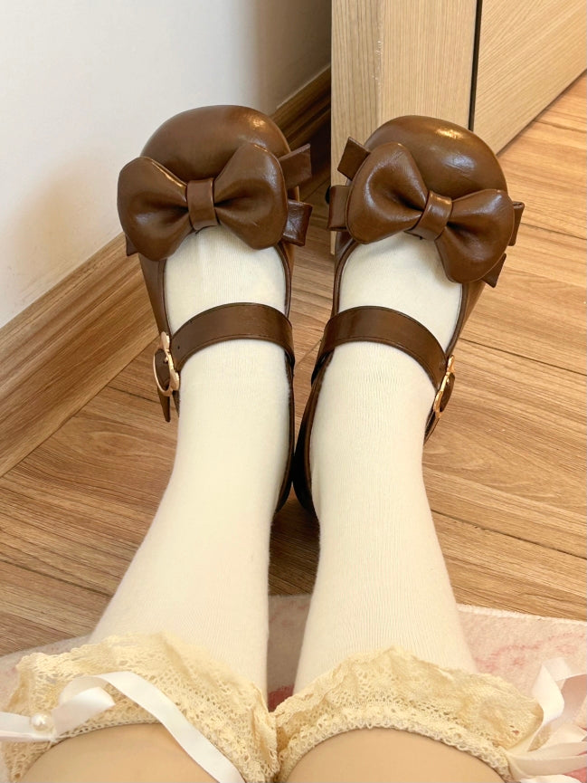Brown Bow at Top Block Heels Mary Janes Lolita Shoes