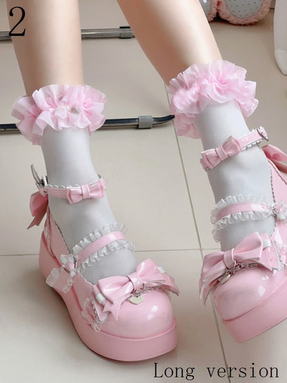 9 Options Black/White Lace Ruffled Cuffs Calf Socks With Pearls