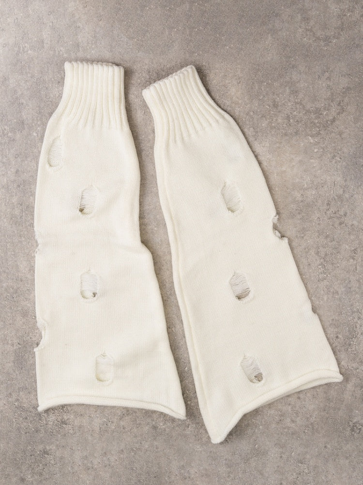 PU Buckles Gothic White Distressed Holes Leg Warmers
