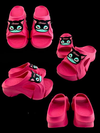 Black Cat Rose Pink Gothic Summer Slippers