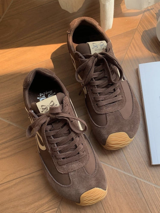 Brown Bowknot Design Front Lace-up Ties Sneakers