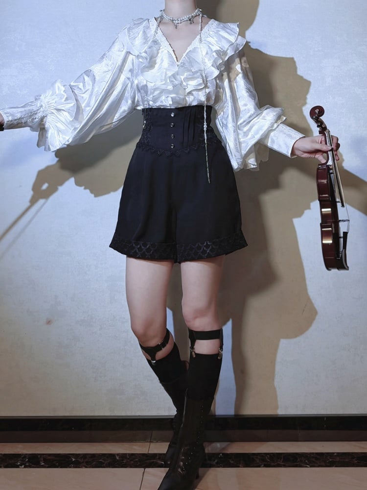 Black Ouji Lolita Boned Corset Belt High Waist Prince Shorts