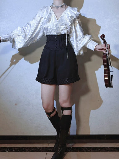 Black Ouji Lolita Boned Corset Belt High Waist Prince Shorts