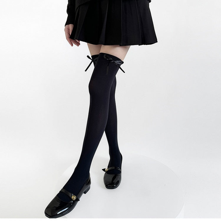 Black / Gray / White Bow Accents Semi-sheer JK Stockings