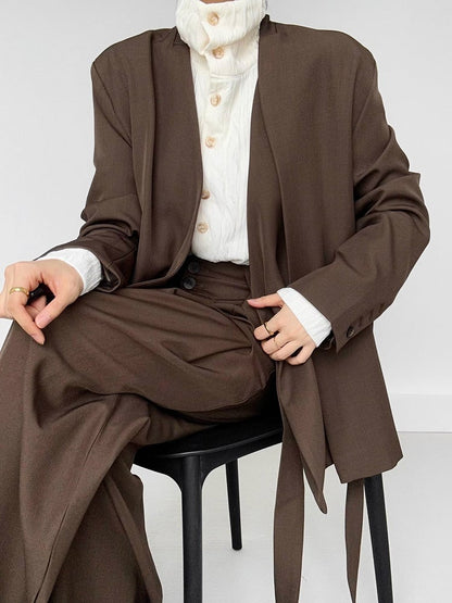 Ouji Lolita Coffee Wide-Leg Pants with Two-Button Fly & Side Ribbons