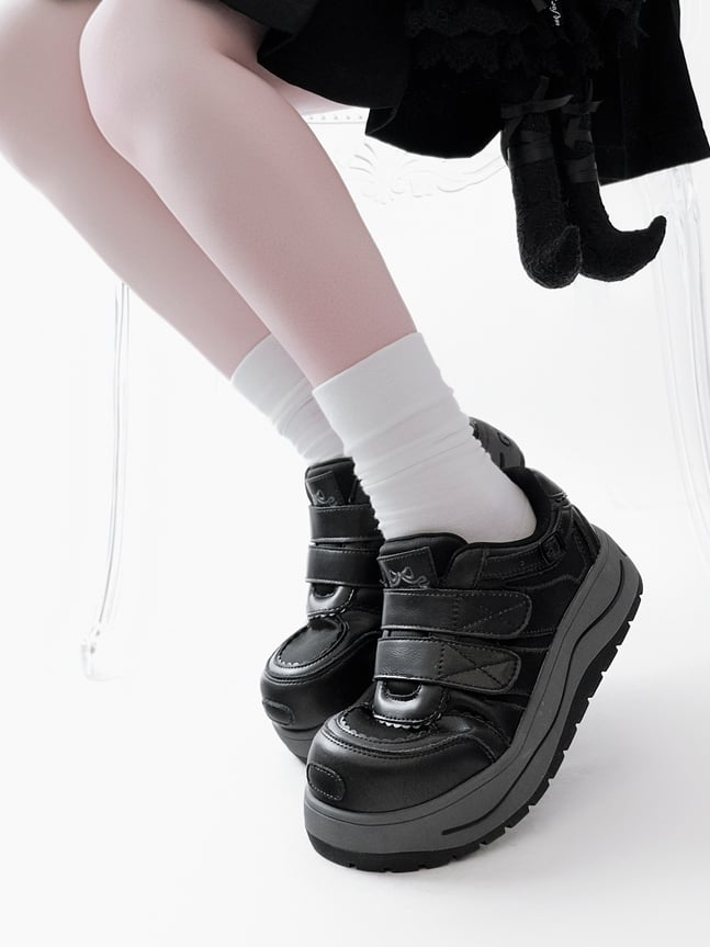 Black Velcro Strap Closures Platform Sneakers