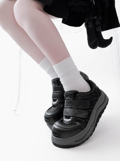 Black Velcro Strap Closures Platform Sneakers