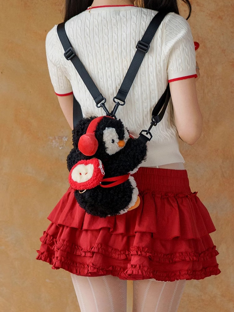 Black Cute Penguin Plush Backpack/Crossbody Bag Middle/Large Size