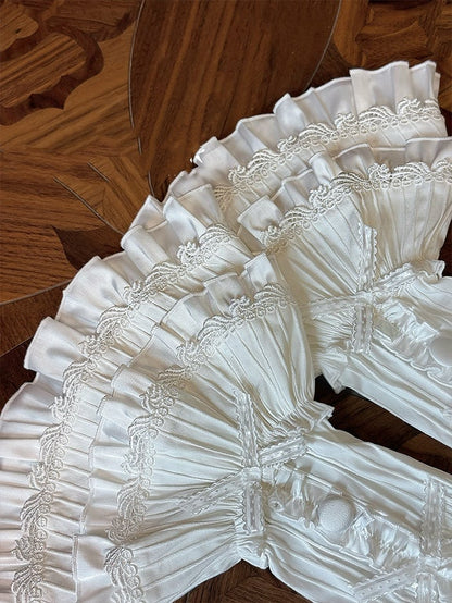 White Bowknot and Button Accents Tiered Ruffle Bell Sleeves