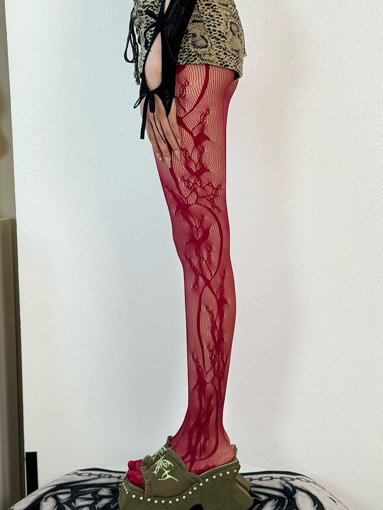 Red/Black Hollow-out Tights
