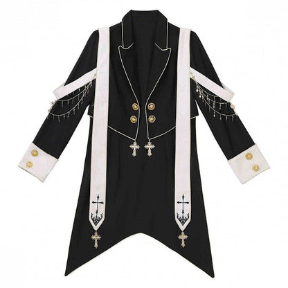 Clearance-Size L for Bust 98CM Black Ouji Lolita Cross Chains and Charms Decorated Stole Swallow Tail Blazer Coat