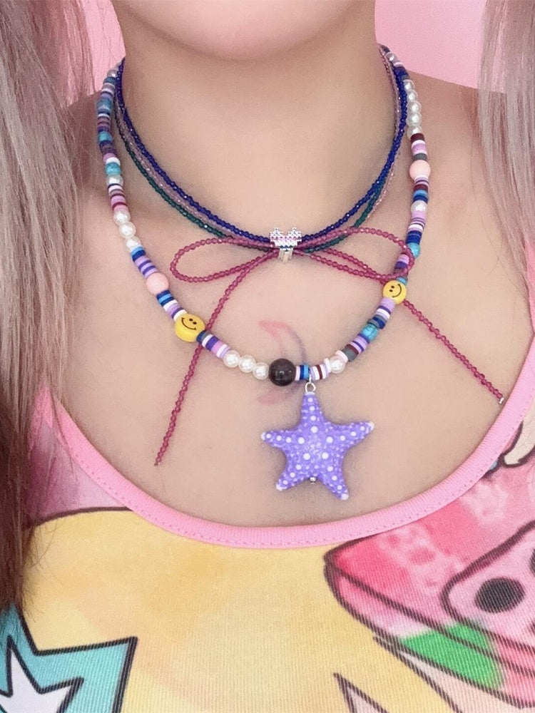 4 Color Options Y2K Starfish Pendant Beaded Necklace