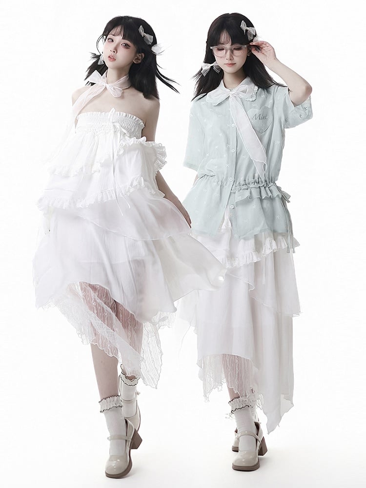 White Elastic Waist Handkerchief Hem Lace Under Skirt