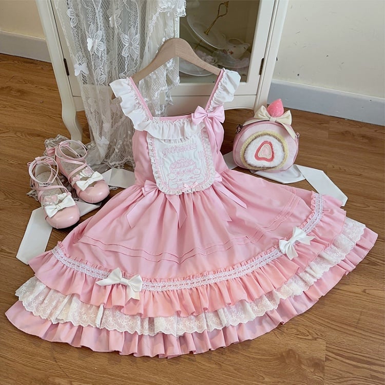 Teddy and Cake Embroidery Bodice Pink Sweet Lolita Dress