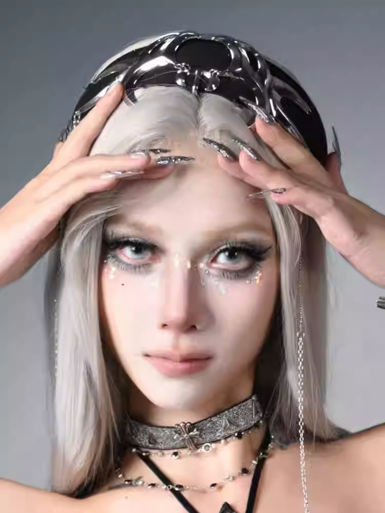 Y3K Fashion Futuristic Black Cyberpunk Metal Chain KC