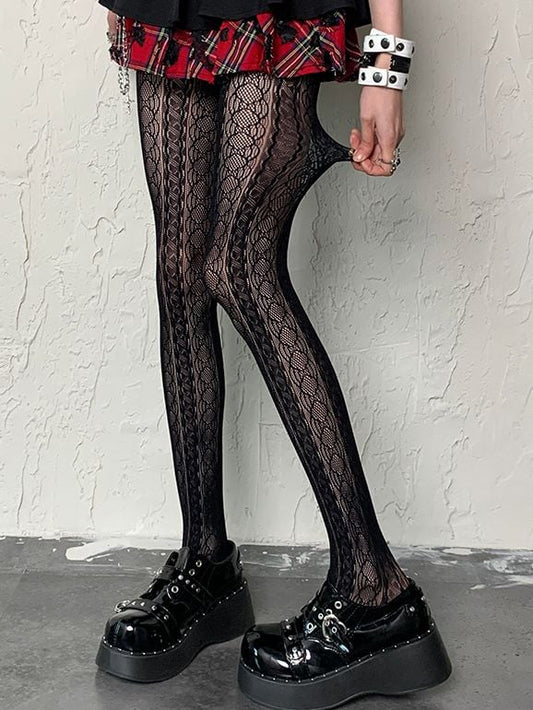 Punk Black Hollow-out Design Y2K Tights