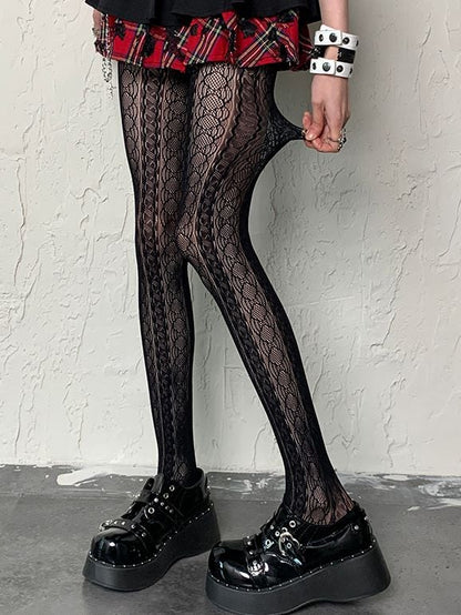 Punk Black Hollow-out Design Y2K Tights