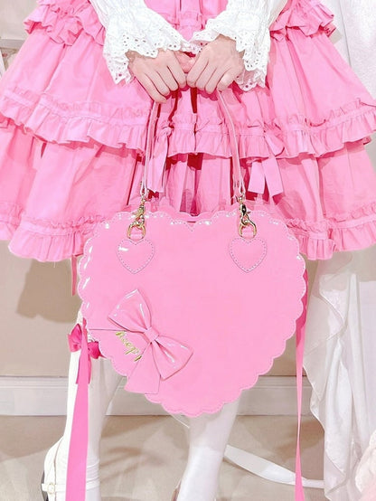 Barbie Pink Sweet Lolita 2-Way Bag in PU Leather - Heart-shaped Design, Bow Accents & Zip Closure
